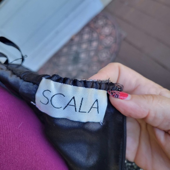 Scala Vintage Black Silk Beaded Sequin Backless Maxi Mermaid Gown Dress M - Picture 8 of 11